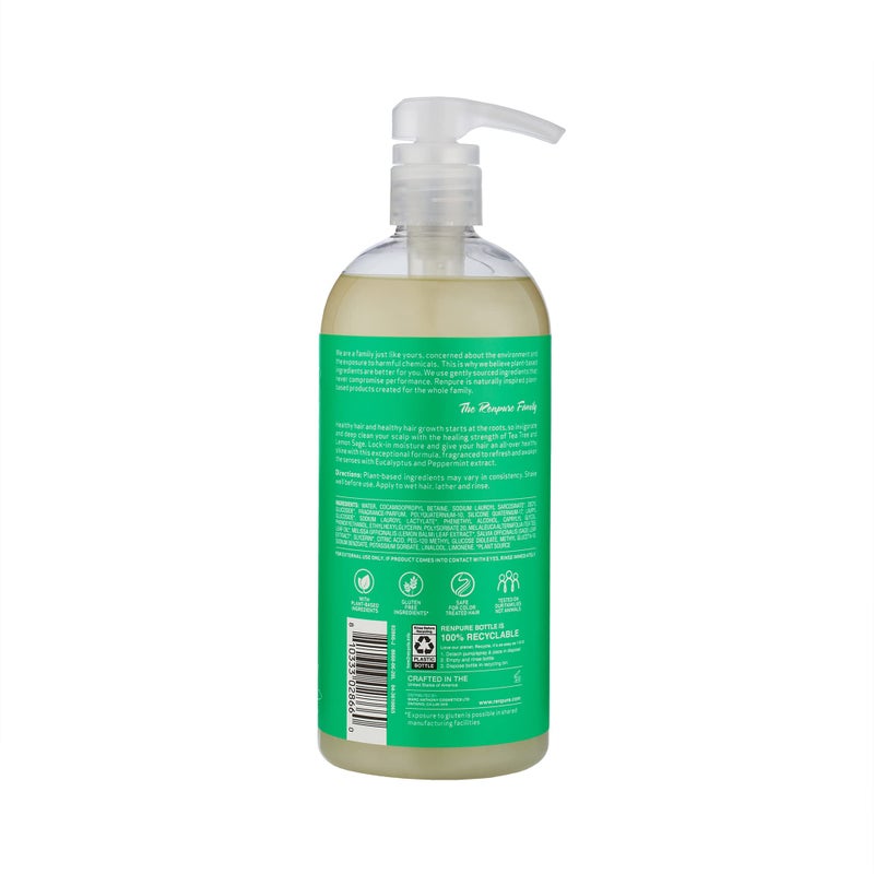 Renpure Plant Based Tea Tree and Rosemary Refresh and Rebalance Shampoo - Soothes Dry Scalp - Delivers Moisture and Shine - Rids Hair of Grime - Dye Free - Recyclable, Pump Bottle Design - 24 fl oz - Image 2